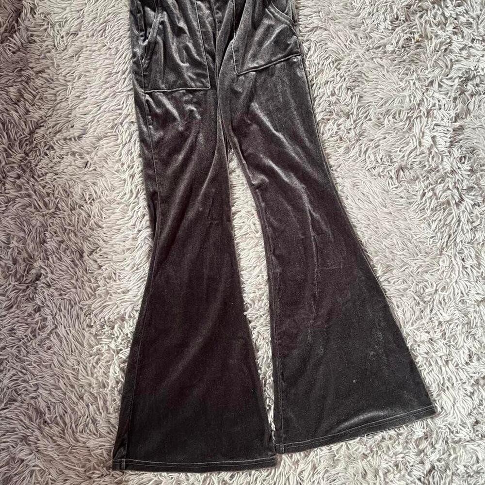 Gray Velvet Y2K McBling TrashyY2K Jersey Shore Bell Bottoms Flared‎ Pants